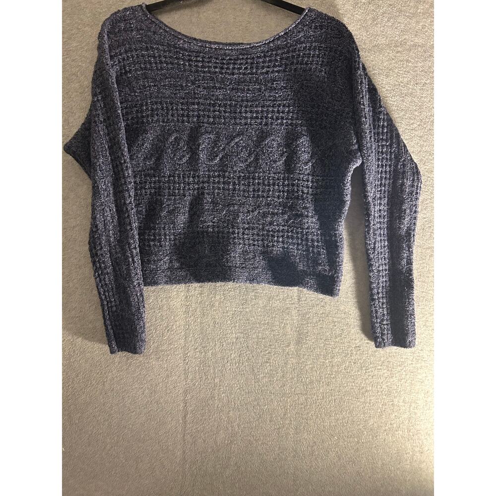 Abercrombie & Fitch Womens Small Cropped Cable Knit Sweater Navy Blue Marled S